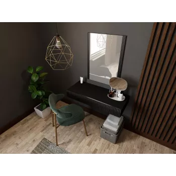 Tualetinis staliukas su veidrodžiu cama meble PAFOS 80×41.6×100 cm, MDF rėmas, 1 stalčius, matinė juoda