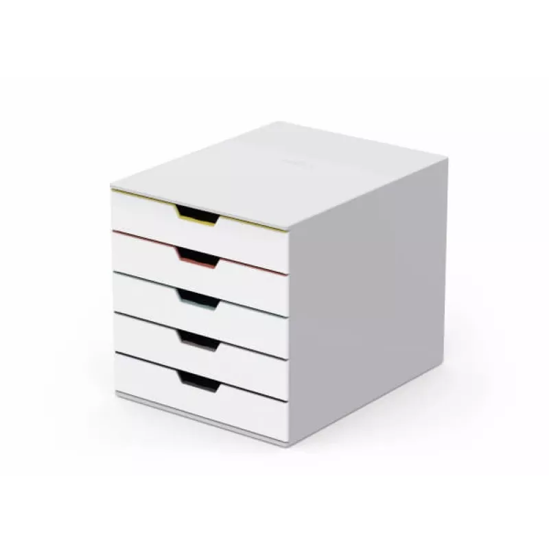 Dėžutė dokumentams Durable VARICOLOR Mix 5 plastikinė, 5 spalvoti stalčiai, balta 762527