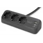 DIGITUS 3-jų lizdų ilginimo blokas su 2×USB-A ir 1×USB-C, 3 AC lizdai (E/F tipas), 1,5 m laidas, juodas