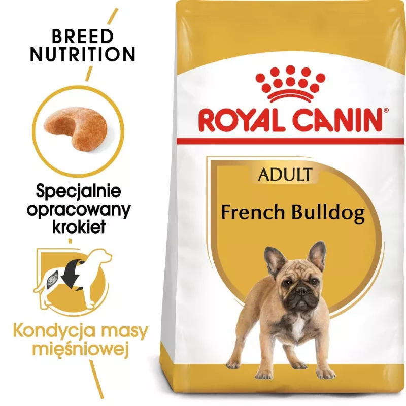 Sausas šunų ėdalas Royal Canin French Bulldog Adult 9 kg — kiauliena, 26% baltymų, 18% riebalų