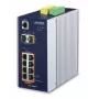 PLANET IGS-10020PT – valdomas jungiklis – 8 x 10/100/1000 (PoE) + 2 x Gigabit SFP – montuojamas ant DIN bėgio arba sienos – PoE (130 W) – DC maitinimas
