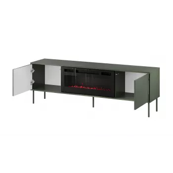 Cama Meble Spintelė TV su židiniu TRESSE 180x40x54,5 cm – matinė žalia, medžio drožlių plokštė
