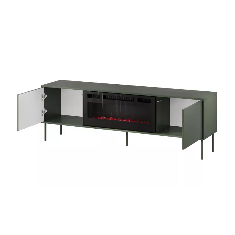 Cama Meble Spintelė TV su židiniu TRESSE 180x40x54,5 cm – matinė žalia, medžio drožlių plokštė