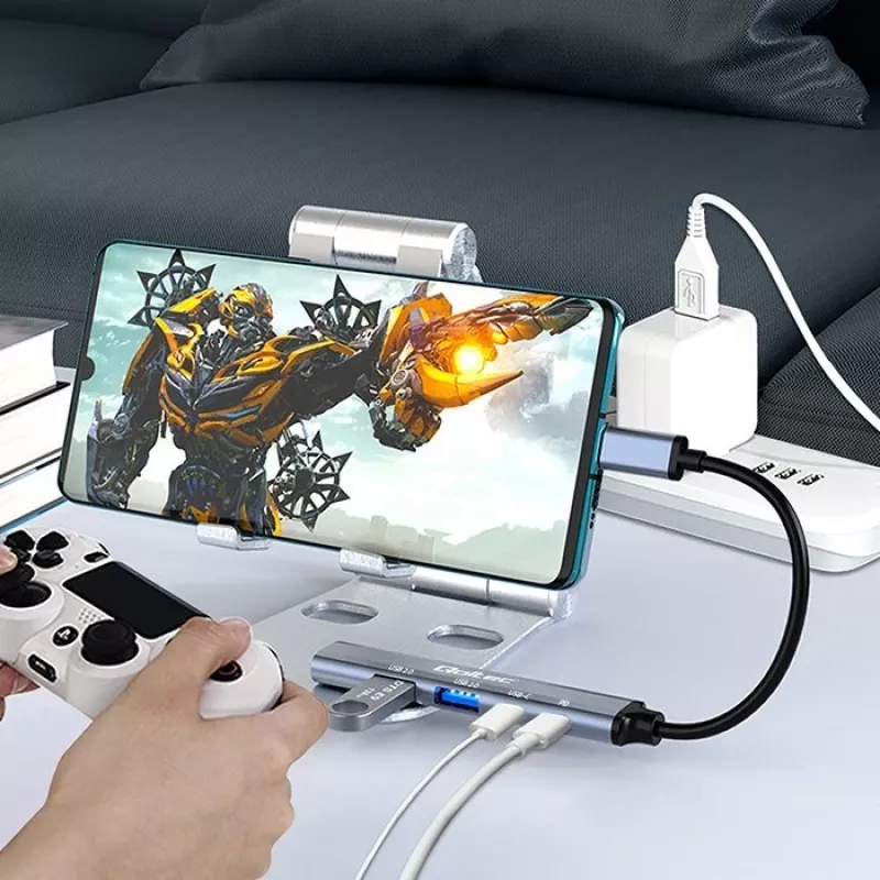 Qoltec 53790 USB-C 3.1 5in1 adapterio šakotuvas | USB-C PD | USB-C | 2x USB 2.0 | USB 3.0