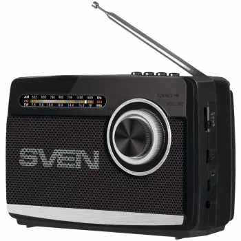 Nešiojamas radijo imtuvas ir garsiakalbis SVEN SRP-155, juodas (3W, Bluetooth, FM/AM/SW, USB, microSD, žibintuvėlis, baterija)