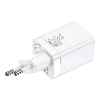 Baseus Super Si Pro greitasis įkroviklis USB + USB-C 30W (baltas)