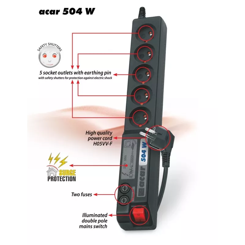 Acar 504WF apsauginis nuo viršįtampių filtras su EMI/RFI slopinimu, 3m