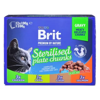 BRIT Premium Cat Sterilised Plate – šlapias kačių ėdalas – 12x100g