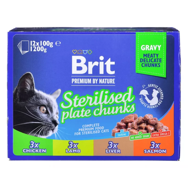 BRIT Premium Cat Sterilised Plate – šlapias kačių ėdalas – 12x100g