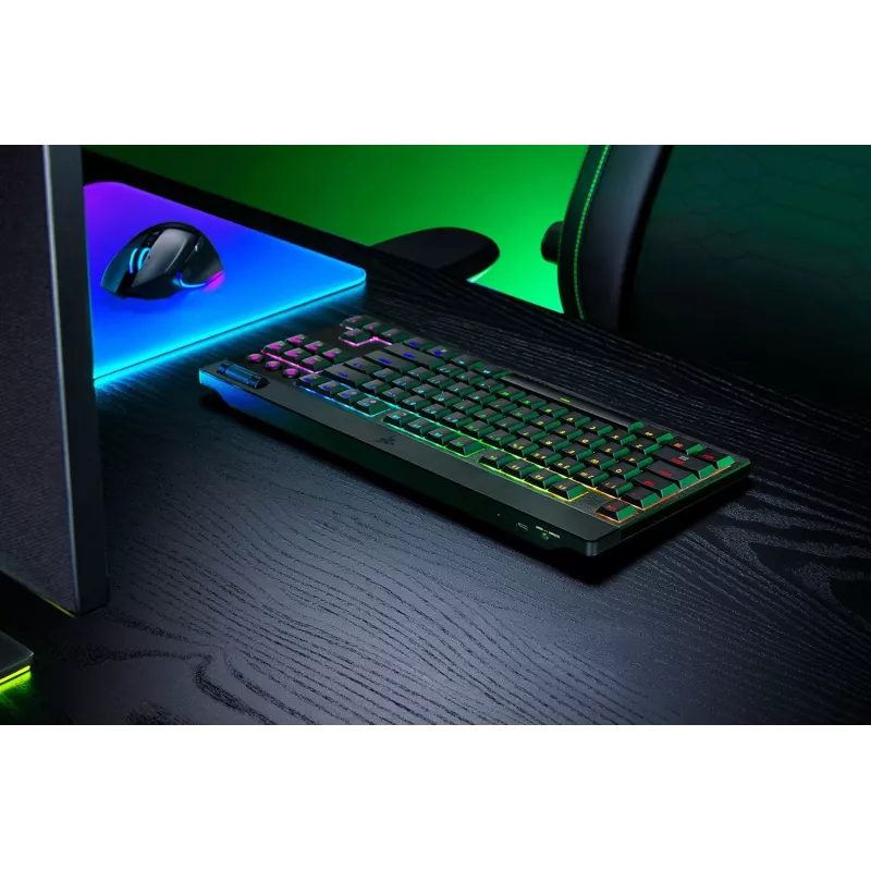 Razer BlackWidow V4 Low-Profile Tenkeyless HyperSpeed klaviatūra, žaidimų, USB RF Bluetooth, QWERTY US International, juoda