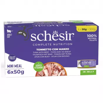 SCHESIR in jelly Tuna with beef - šlapias kačių maistas - 6 x 50 g