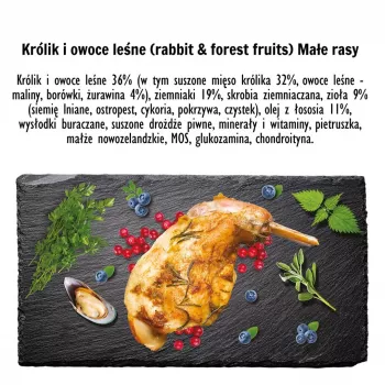 Sausas šunų ėdalas PAKA ZWIERZAKA Triušis su Miško Uogomis — suaugusiems vidutinių veislių šunims 9 kg, 29% baltymų, 16% riebalų