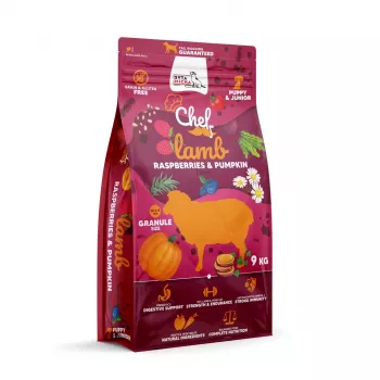 SYTA MICHA Chef Puppy ėriena, avietės ir moliūgas - sausas šunų ėdalas - 9kg