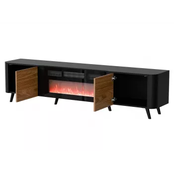 Spintelė TV Cama Meble Volare 200 x 39 x 49 cm juoda/riešutas su elektriniu židiniu