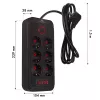 Maitinimo blokas MACLEAN MCE389 B — 6 lizdai, 4×USB-A + 1×USB-C, 110–240V, 2.1A, 2500W, 1.5 m laidas, juodas