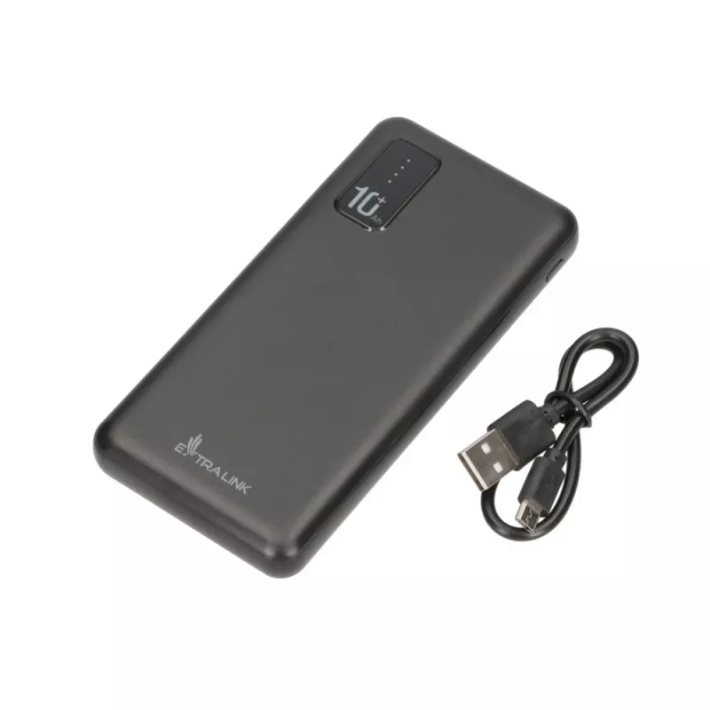 Power bank Extralink EPB-098B 10000 mAh, LiPo, 2× USB-A + 1× USB-C, juoda