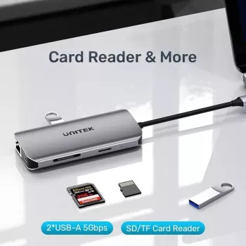 USB-C HUBAS Unitek D1122A01 su 2x HDMI 4K ir 100W Power Delivery