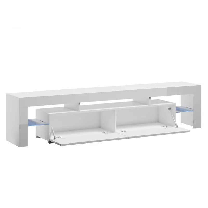 TV stovas Cama Meble TORO 200 — 2000×350×410 mm, pilkas viršus iš medžio drožlių plokštės, pilkas/baltas blizgesys