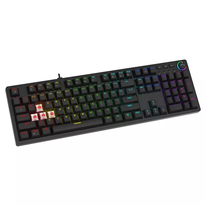 Mechaninė žaidimų klaviatūra SAVIO STYX Outemu Blue Hot-Swap RGB USB QWERTY US International juoda 104 klavišų Full-size