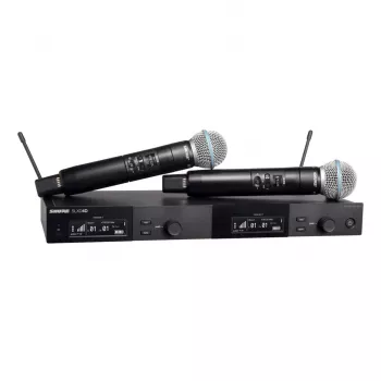 Shure SLXD24DE/B58-G59 - dviejų kanalų skaitmeninė belaidė sistema su dviem siųstuvais ir rankiniais mikrofonais (470–514 MHz)