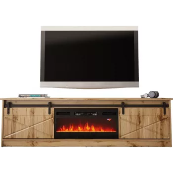 TV spintelė Cama Meble GRANERO su židinio moduliu, Wotan ąžuolas, 2000×350×567 mm, 2 durys, 2 lentynos