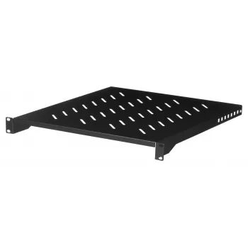 Rack lentyna LANBERG AK-1005-B — 1U 19 colių fiksuota lentyna, 500 mm gylis, 482,6×45 mm, juoda, 25 kg talpa