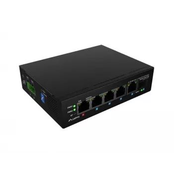 Tinklo jungiklis LANBERG ILFE-4P-1GE-1S-90 – nevaldomas lengvo pramoninio PoE, 4 prievadai (PoE), 1×GigE, 1×SFP, DIN bėgelis