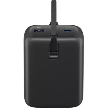 Powerbank 20 000 mAh su integruotu USB-C laidu 13 cm, 30 W, juodas, 20 Ah, 1x USB-A, 2x USB-C, PD, QC