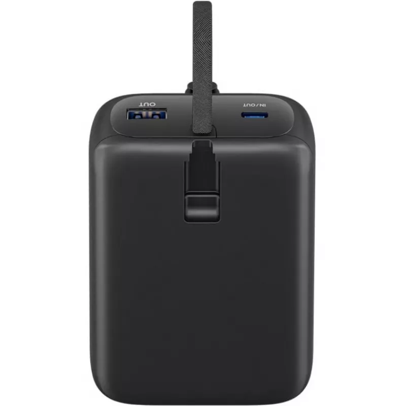 Powerbank 20 000 mAh su integruotu USB-C laidu 13 cm, 30 W, juodas, 20 Ah, 1x USB-A, 2x USB-C, PD, QC
