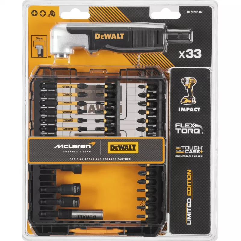 DeWalt FlexTorq DT70782-QZ 33 dalių antgalių rinkinys, McLaren dizainas, su kampiniu priedu