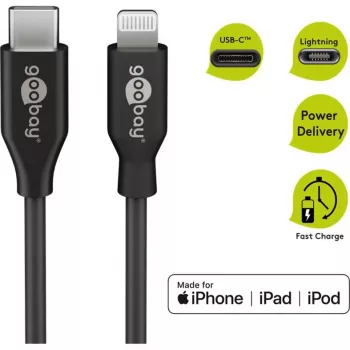 Įkrovimo ir sinchronizavimo kabelis Goobay Lightning į USB-C 0,5 m