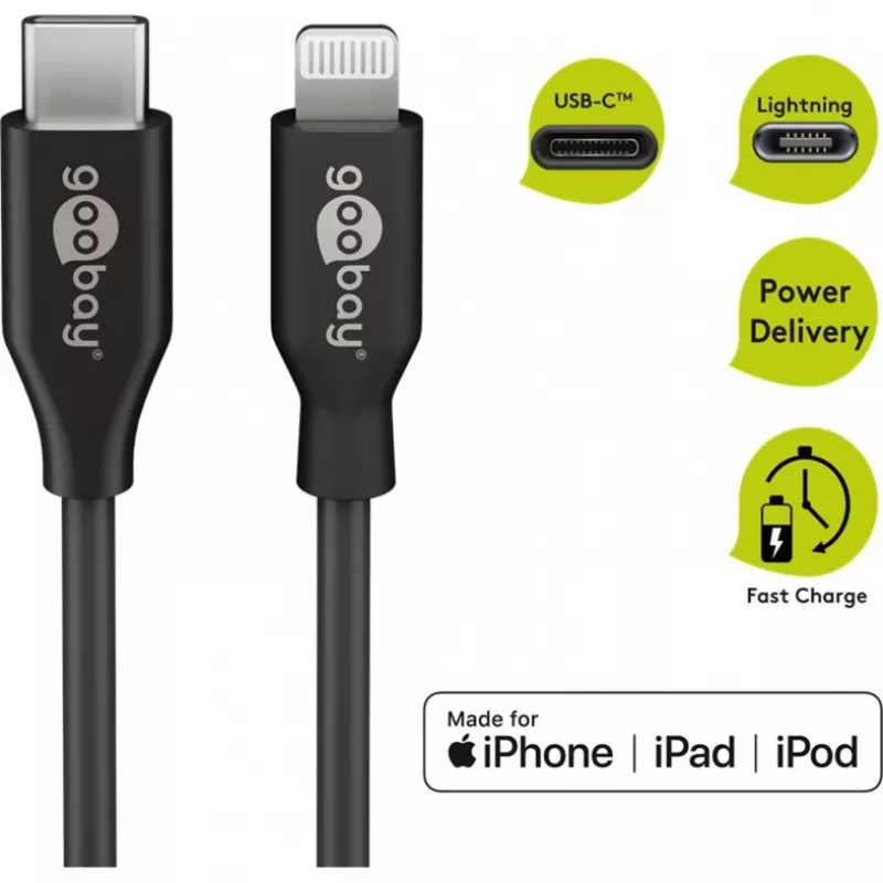 Įkrovimo ir sinchronizavimo kabelis Goobay Lightning į USB-C 0,5 m