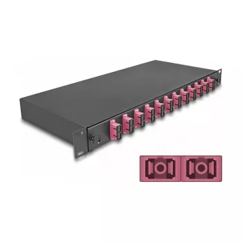Skaidulinės optikos sujungimo dėžė DeLOCK 67008 juoda metalinė 482x220x44mm
