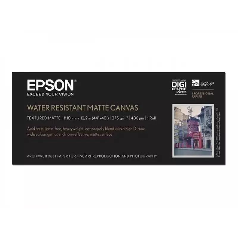 Epson WaterResistant Matte Canvas rulonas, 44 coliai x 12,2 m, 375 g/m²