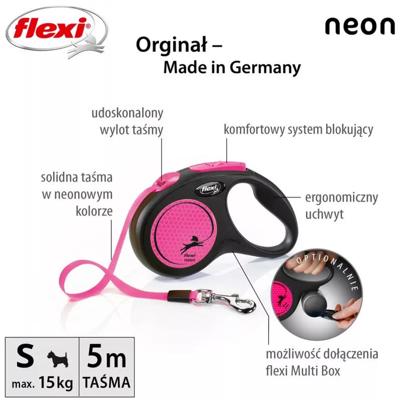 Flexi New Neon S 5 m šuns užtraukiamas pavadėlis