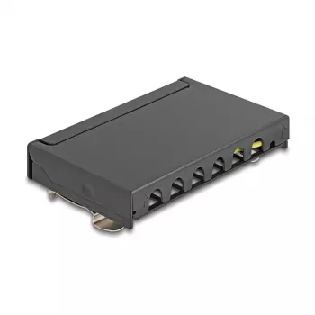 Pataisų skydelis DELOCK Mini Desktop RJ45 6 prievadų Cat.6A ekranuotas, metalinis, juodas, 80×22×125 mm