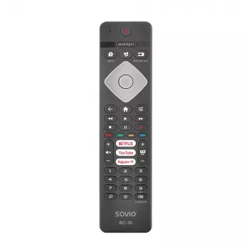 SAVIO RC-16 universalus IR belaidis nuotolinio valdymo pultas TV imtuvui / priedėliui, 20 įrenginių, 10 m atstumas, juodas