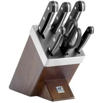 Peilių ir stalo įrankių bloko rinkinys ZWILLING Gourmet 7 dalių – nerūdijančio plieno ašmenys, plastikinės rankenos, šefo, mėsinis, duoninis, daržovių, universalūs peiliai, virtuvinės žirklės