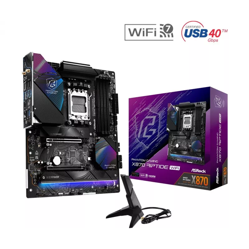 Motininė plokštė ASRock X870 Riptide WiFi — ATX, AMD X870, Socket AM5, DDR5, 4 DIMM, 256 GB, Wi‑Fi 7, 2.5GbE