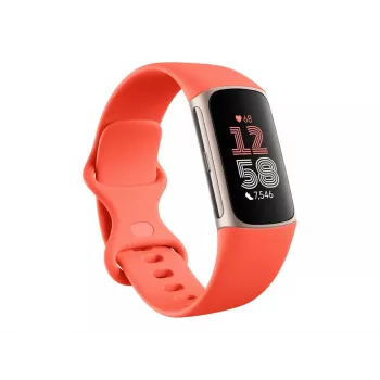 FITBIT Charge 6 – kūno rengybos sekimo apyrankė su NFC, apyrankė – koralinė, korpusas – šampano auksinis aliuminis