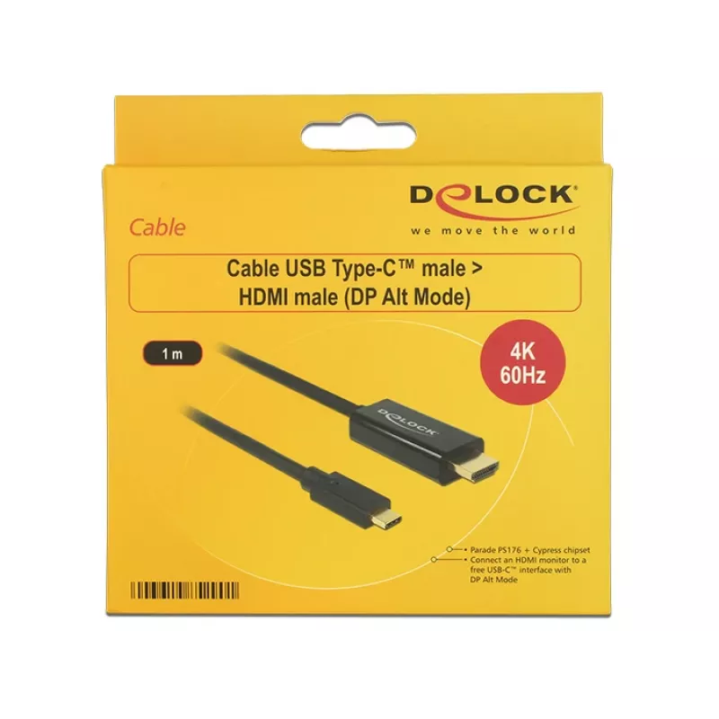 Laido adapteris vaizdui DeLOCK 85290 USB Type-C į HDMI 1 m Juoda