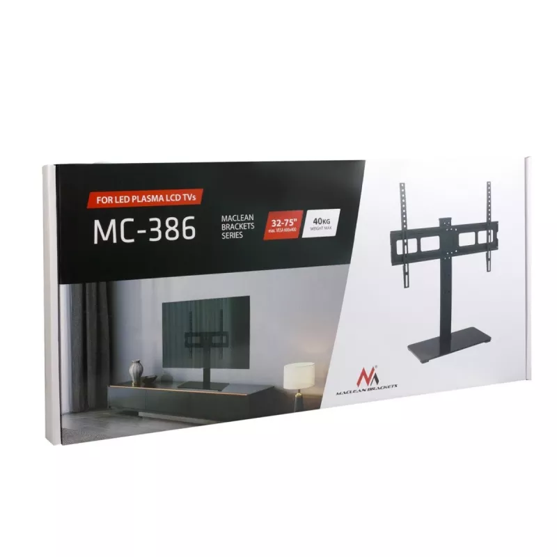 Televizoriaus stovas MACLEAN MC-386, 32 inch–75 inch, iki 40 kg, VESA 600x400 mm, sukamas, ant grindų