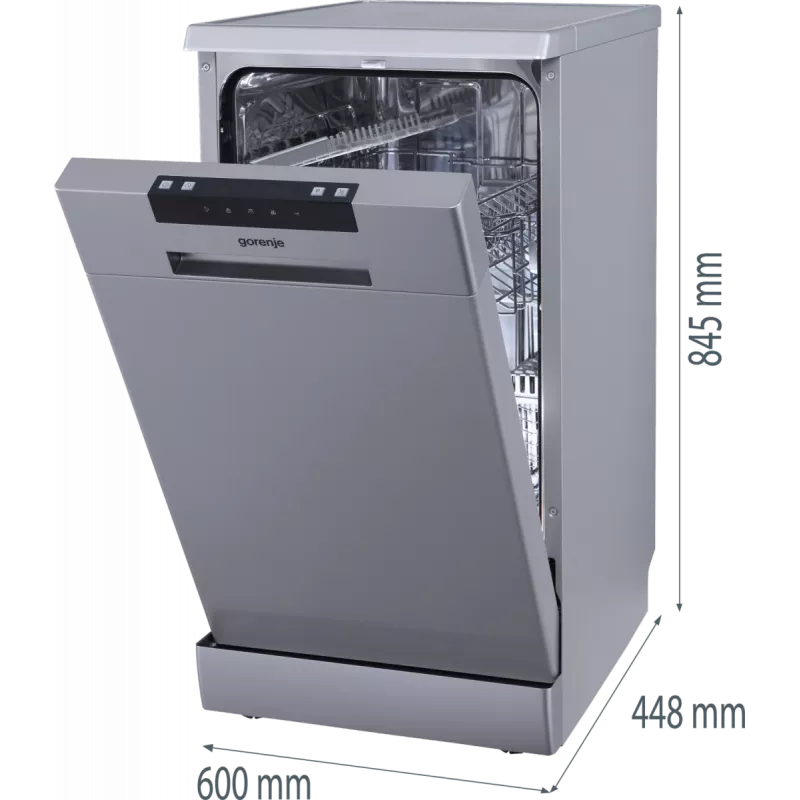 Indaplovė Gorenje GS522E10S, energijos klasė E, laisvai pastatoma, plotis 45 cm, 10 komplektų, pilka