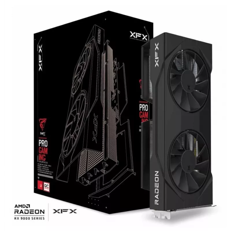 Vaizdo plokštė XFX Radeon RX 9060 XT — 8 GB GDDR6, 128 bitų, PCIe 5.0, 2x DP + HDMI, 2 ventiliatoriai