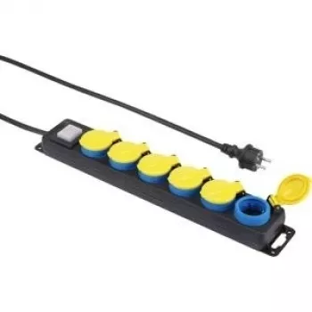 Maitinimo juosta Renkforce 650D-CMB – 6 lizdų su jungikliu, juoda, geltoni ir mėlyni lizdai