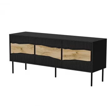TV spintelė Cama Meble INSERTO 3D 143,5x40x61,5 cm juoda su LED, medžio drožlių plokštės viršus