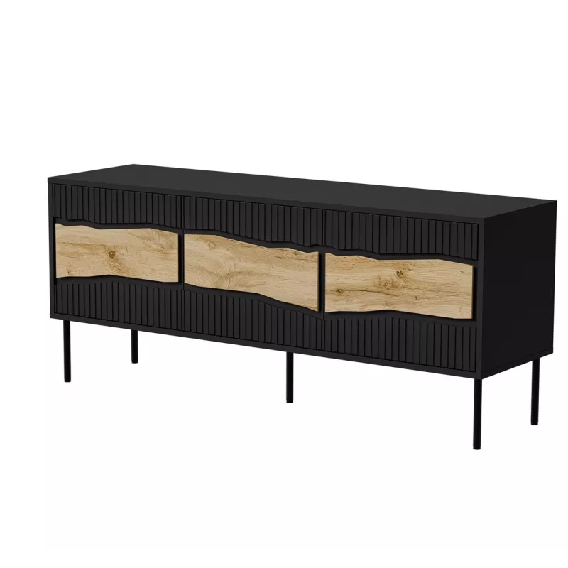 TV spintelė Cama Meble INSERTO 3D 143,5x40x61,5 cm juoda su LED, medžio drožlių plokštės viršus