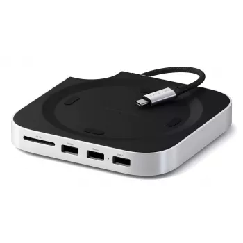 Satechi stovas-hub'as ST-GNMMES su SSD korpusu, USB 3.2 Gen 2 Type-C, USB-A ir SD, sidabrinis