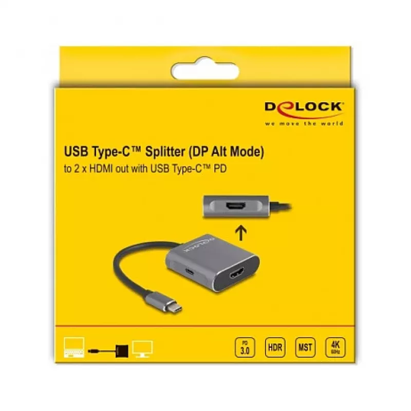 DeLOCK USB Type-C skirstytuvas DP Alt režimas į 2 x HDMI MST 3840x2160