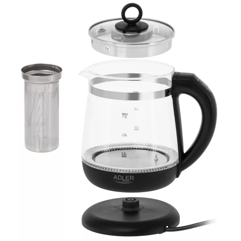 Adler AD 1299 elektrinis virdulys, 2200 W, 1,5 L, juodas